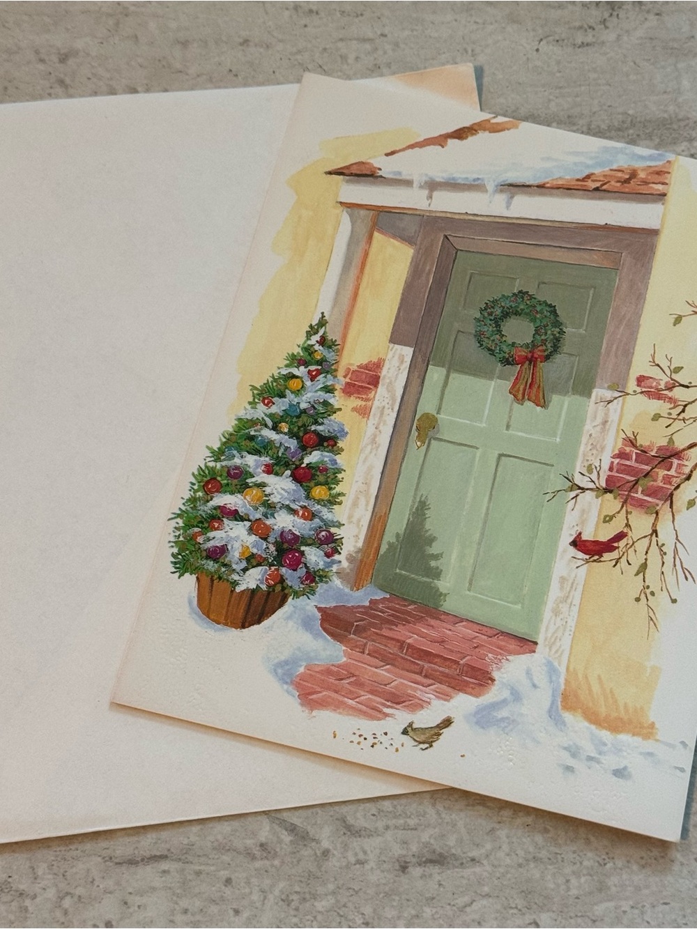 Vintage Christmas‎ Card Rustic Home w Envelope UNUSED